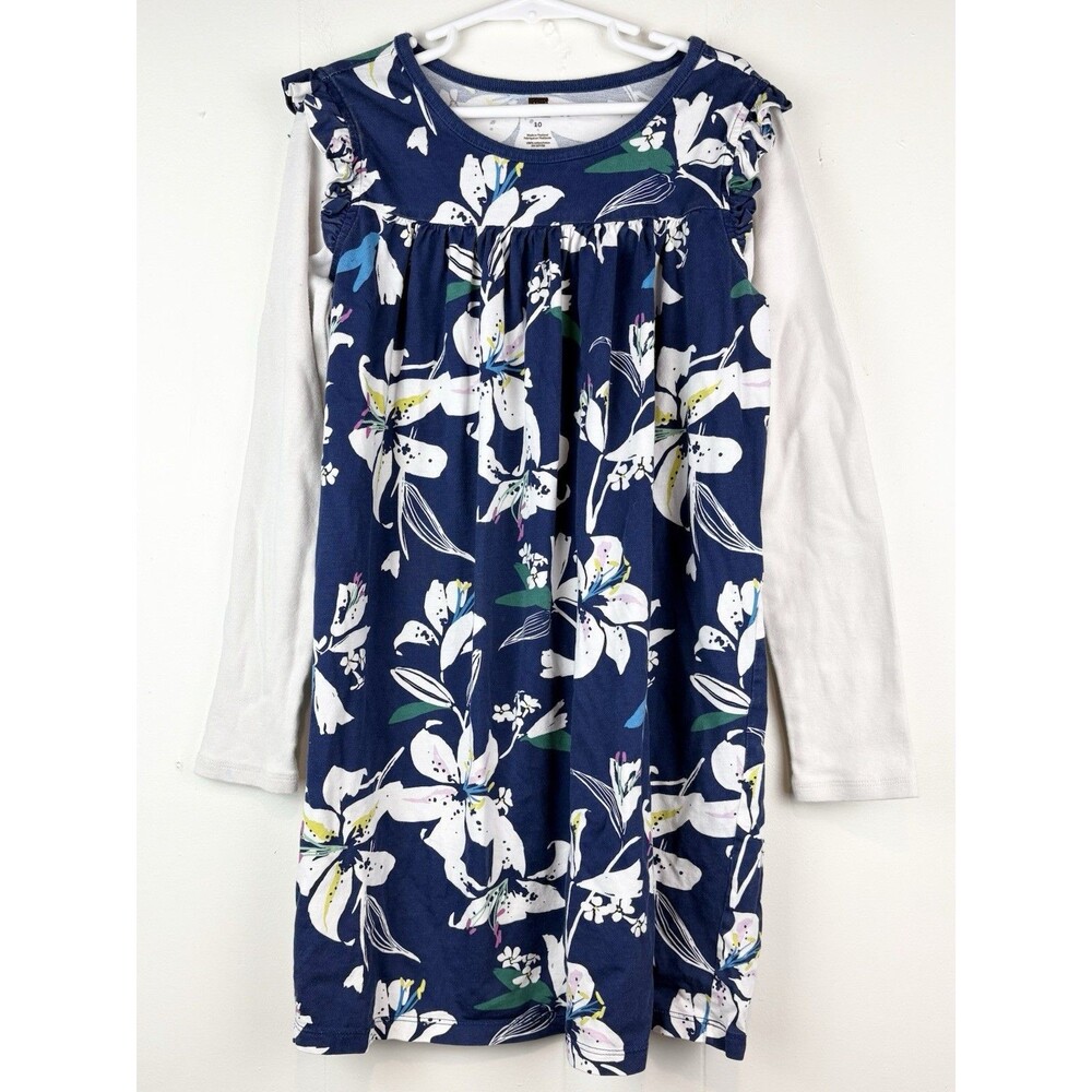 Tea Collection Dress 10 Long Sleeve Floral Navy Blue Fall Winter